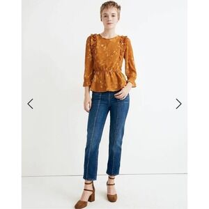 Madewell Woman’s Formal Ruffle-Shoulder Peplum Top in Tonal Botanical XXS